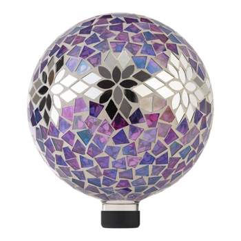 12" Mosaic Mirrored Flower Glass Gazing Globe with Floral Pattern - Alpine Corporation