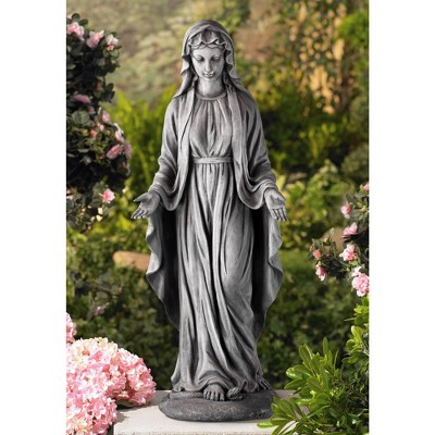 Gray Stone Finish Ceramic Virgin Mary Outdoor Statue 29" Tall