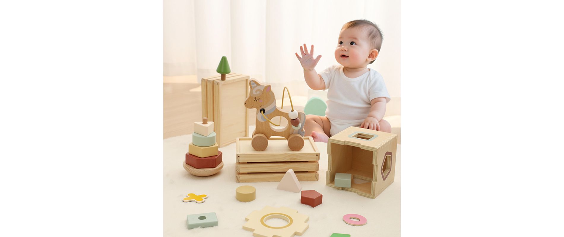 Freniland™ - Unicorn Baby Gift Set for 12+ Months, 12Pcs Shape Sorter,Stacker, Bead Coaster Toy (CPC Certified)