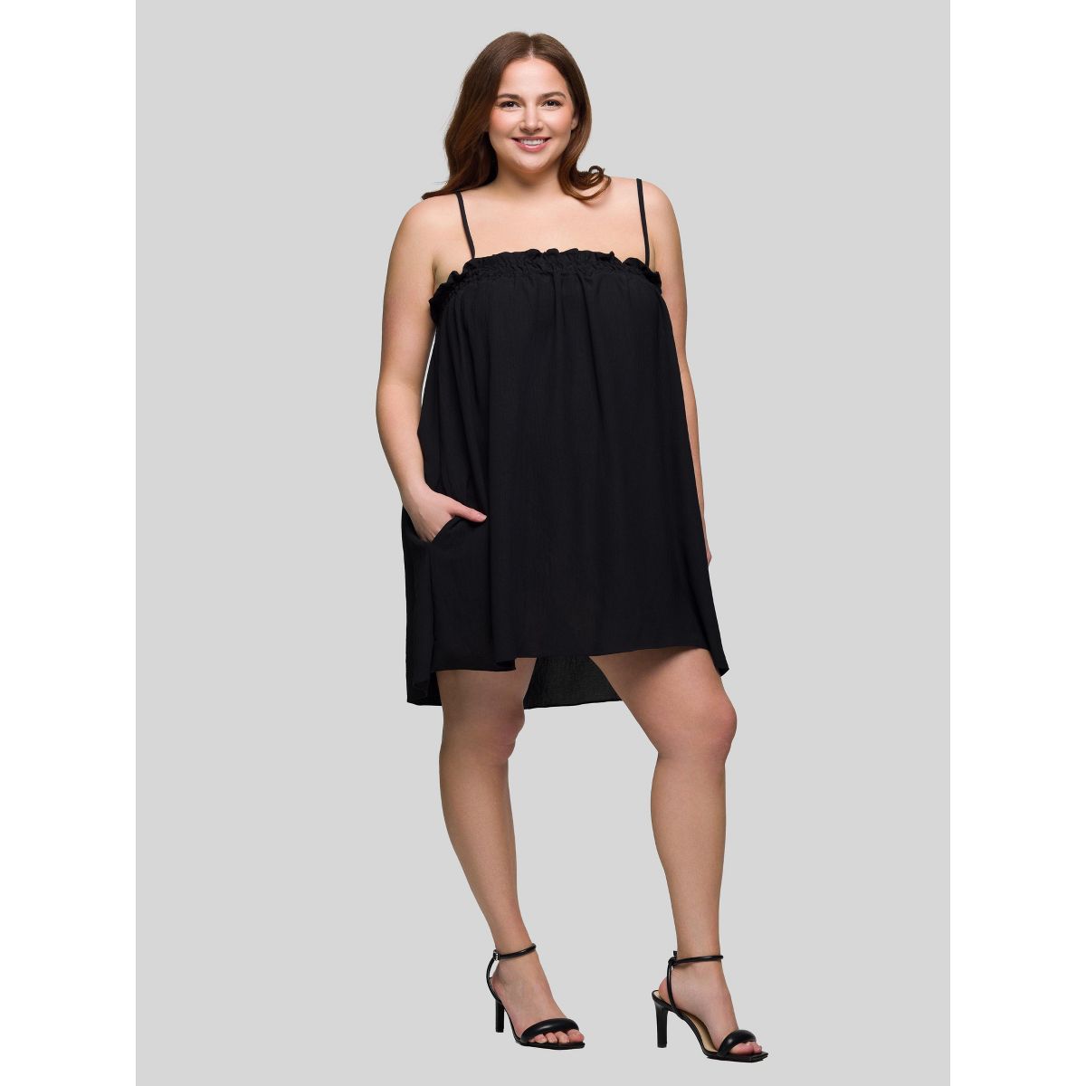 Plus Size Square Neck Spaghetti Strap Smocked Pocket Mini Dress - 24seven Comfort Apparel™ - thumbnail 2