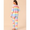 cheibear Women's Cotton Rainbow-Stripe Long Sleeves Lounge with Pants Pajama Set - 3 of 4