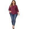 Agnes Orinda Women's Plus Size Tie Neck Tassel Self Flutter 3/4 Sleeve Blouses - 3 of 4