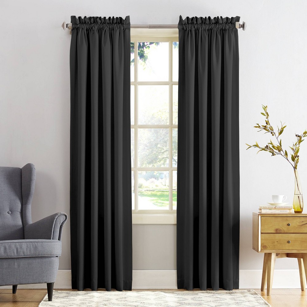 Photos - Curtains & Drapes 54"x108" Sun Zero Room Darkening Seymour Rod Pocket Curtain Panel Black