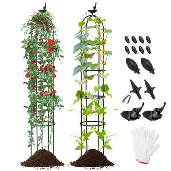 Tangkula 2PCS Garden Trellis for Climbing Plants 69” Tall Rustproof Metal Tower Trellis w/ Adjustable Height Gloves Cable Ties