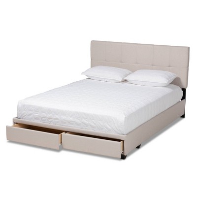 Elegant Beige Linen Queen Storage Bed with Biscuit Tufting