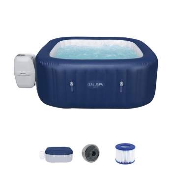 Bestway SaluSpa Hawaii AirJet 2 to 6 Person Square Inflatable Hot Tub Portable Outdoor Spa with 140 Soothing AirJets and EnergySense Cover, Blue