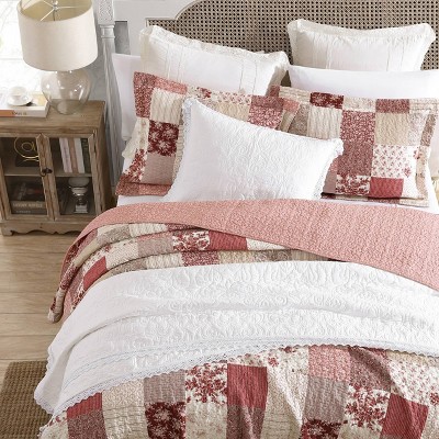 Laura Ashley 2pc Twin Celina Patchwork 100% Cotton Quilt Bedding Set Red — фото 7