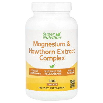 Super Nutrition Magnesium & Hawthorn Extract Complex with Taurine, Coleus forskohlii Extract, and Hops, 180 Tablets