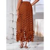Women's Summer Skirt: High Waisted Long Maxi Skirt with Elegant Hollow Out and Fringe Hem Caramel - 2 of 4