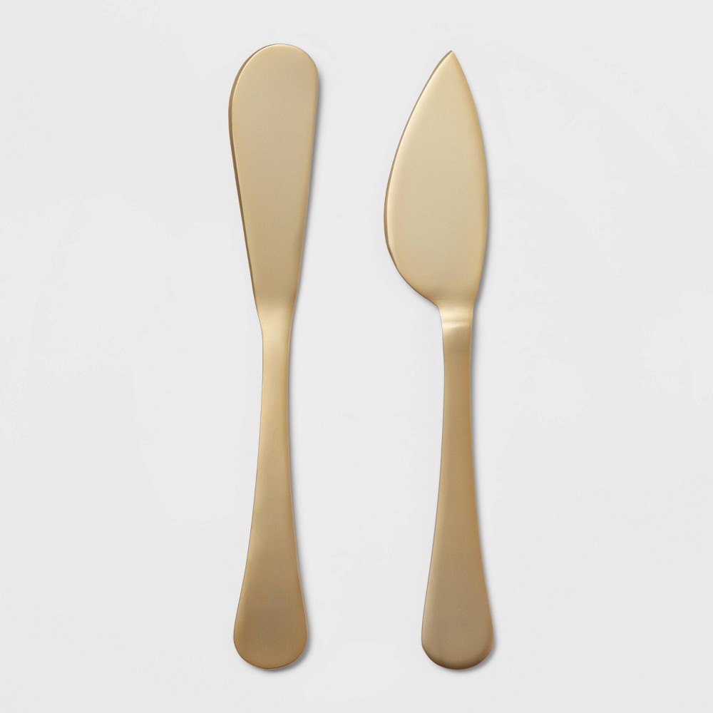 2pc Stainless Steel Cheese Spreader and Knife Set Gold - Thresholdâ„¢