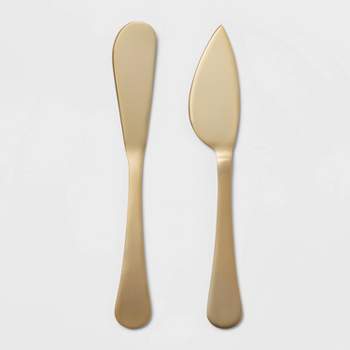 2pc Stainless Steel Cheese Spreader and Knife Set Gold - Threshold™