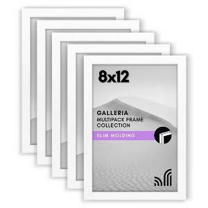 Americanflat 8x12 Picture Frame with Polished Plexiglass - Set of 5 - Galleria Collection - Picture Frames for Wall Display - White - 1 of 4