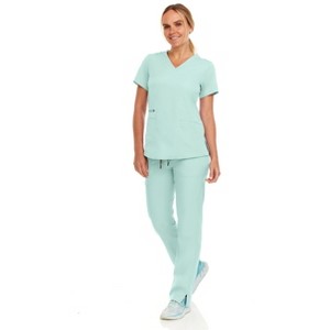 MediChic Women's V-Neck Scrub Set Straight Leg Six Pocket Cargo Scrub Pants with 4-Way Stretch Scrubs Sets - 1 of 4