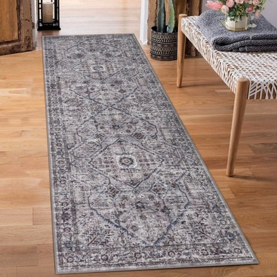 Soft Vintage Low Pile Large Washable Area Rug, Boho Non-Slip Indoor Rugs for Living Room Bedroom