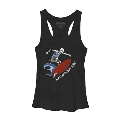 Women's Design By Humans Halloween Surfing Zombie Skeleton Funny Costume t shirt By graceandfinn Racerback Tank Top