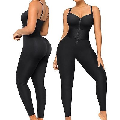 SHAPELLX Jumpsuits for Women Tummy Control One Piece Outfit Yoga Athletic Rompers Sleeveless Bodycon Shapewear—Black 38