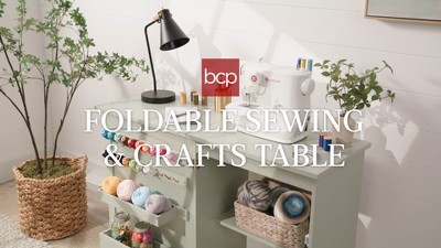 Light Green Folding Sewing Table with Craft Storage and Trays