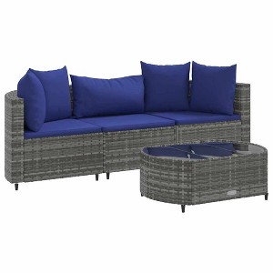 vidaXL Patio Sofa Set with Cushions Lounge Setting Outdoor Furniture Poly Rattan - Gray and Blue - 1 of 4