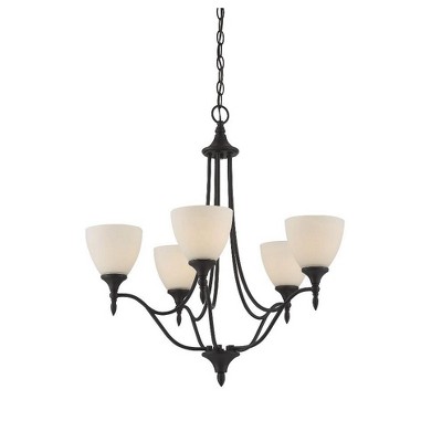 Herndon Satin Nickel 5-Light Chandelier with Frosted Glass Shades