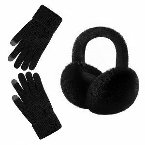 FAAYFIAN Cozy Faux Fur Ear Warmer Earmuffs and Gloves Set for Women Girls, Soft Winter Ear Covers Headband for Cold Weather - 1 of 4