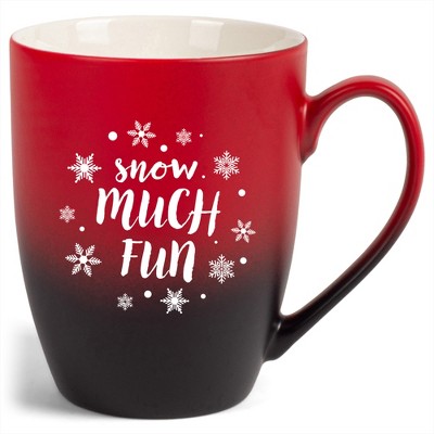 Elanze Designs Snow Much Fun Two Toned Ombre Matte Red and Black 12 ounce Ceramic Stoneware Coffee Cup Mug