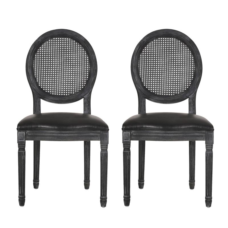 2pk Aquilla French Country Wood and Cane Upholstered Dining Chairs - Christopher Knight Home, 1 of 13