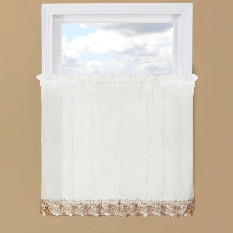 Collections Etc Lillian Floral Lace Trim Window Curtains, Single Panel,, 2 of 5