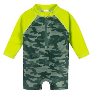 Gerber Baby and Toddler Boys' Long Sleeved Rashguard One Piece Swimsuit - 1 of 4