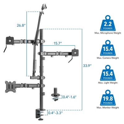 Black Steel Multi-Arm Desktop Streaming Mount with Mic Holder