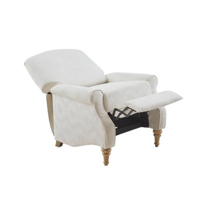 Ivory Woven Fabric Recliner with Oak Legs