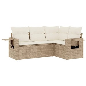 vidaXL 4 Piece Patio Sofa Set with Cushions Beige and Cream Poly Rattan - Without Table - 1 of 4