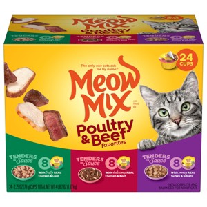 Meow Mix Tender Favorites with Liver, Turkey, Chicken & Beef Flavors Wet Cat Food - 2.75oz/24ct Variety Pack - 1 of 4