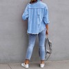 Coolmee Women's Oversized Ripped Denim Jacket Frayed Hem Button Front Boyfriend Jean Coat Western Shacket with Pockets - 2 of 4