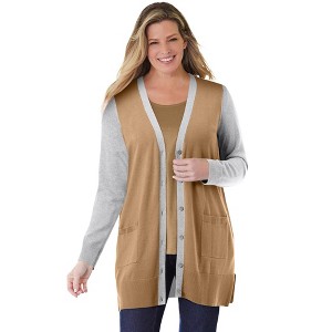 Woman Within Perfect Longer-Length Cotton Cardigan - 1 of 4