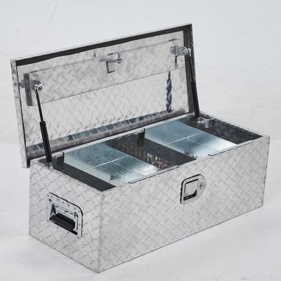 39 Inch Aluminum Truck Tool Box Truck Bed Tool Box with Sliding Shelf Diamond Plate ToolBox with Side Handle,Lock and 2 Keys