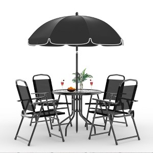 6 Pieces Patio Dining Set with Umbrella, Outdoor Furniture Set with 4 Folding Dining Chairs, Garden Patio Furniture Set with Umbrellas - 1 of 4