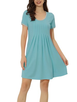 cheibear Women's U Neck Short Sleeve Lounge Dress Pajama Nightgown