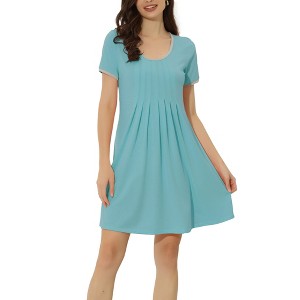 cheibear Women's U Neck Short Sleeve Lounge Dress Pajama Nightgown - 1 of 4