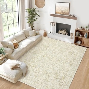 Washable Area Rugs Oriental Distressed Carpet with Non-Slip Backing, Traditional Floral Area Rug, Soft Vintage Printed Home Decor for Living Room - 1 of 4