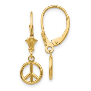 Black Bow Jewelry 8mm 3D Peace Sign Lever Back Earrings in 14k Yellow Gold - 1 of 4