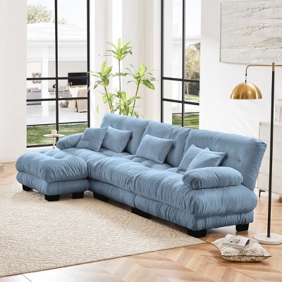 3-Seater Sectional Sofa with 1 Ottoman Deep Seat Sofa Couch Chenille Soft Comfy Upholstered Sofa for Living Room, Apartment-Tanpinhause