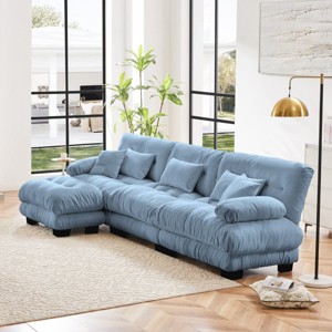 3-Seater Sectional Sofa with 1 Ottoman Deep Seat Sofa Couch Chenille Soft Comfy Upholstered Sofa for Living Room, Apartment-Tanpinhause - 1 of 4