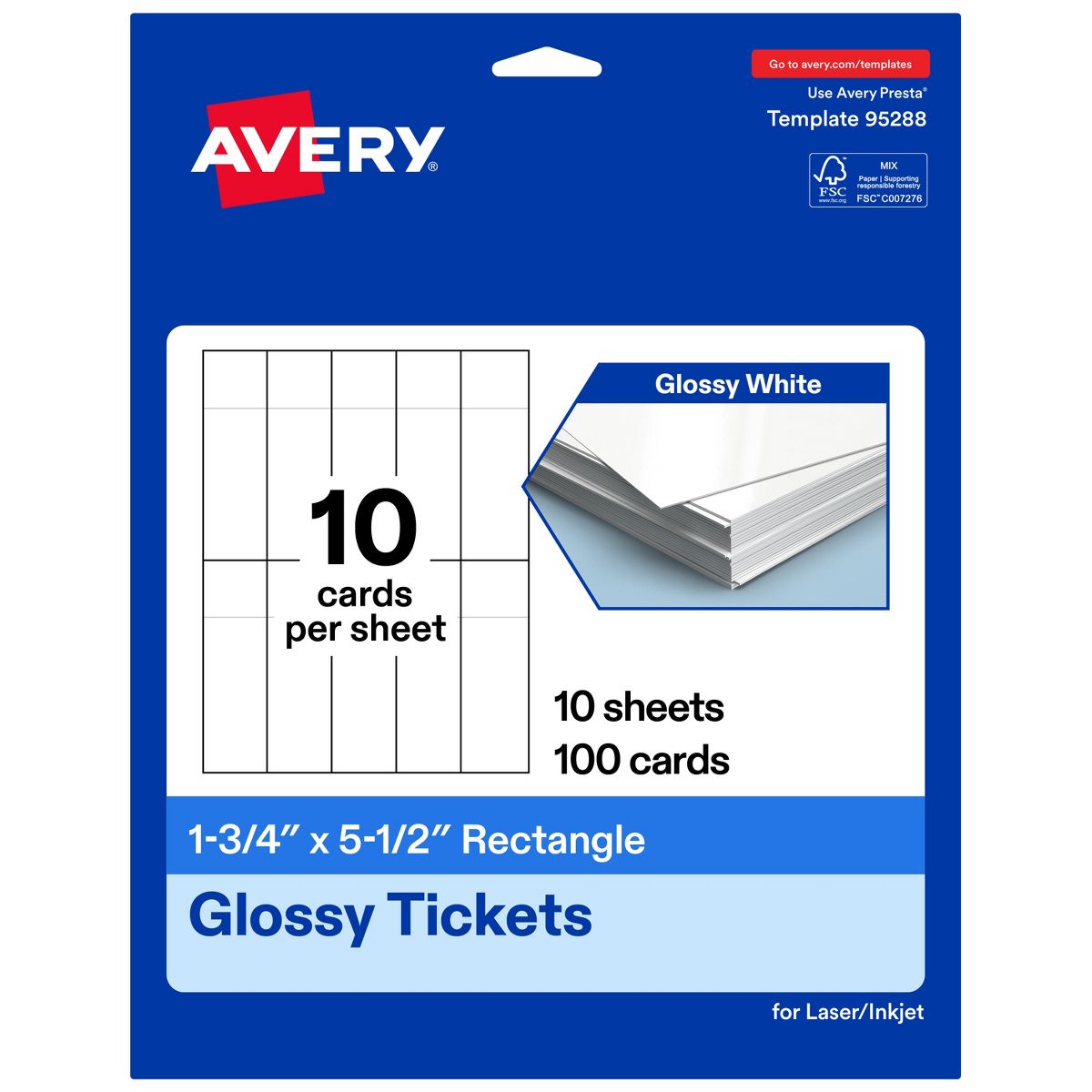 1-3/4" x 5-1/2" Rectangle, Glossy White Tickets