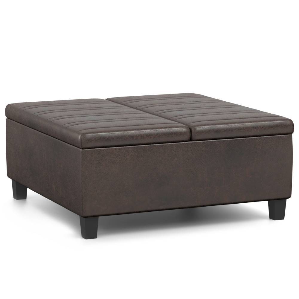Photos - Pouffe / Bench WyndenHall Tyler Coffee Table Storage Ottoman Distressed Brown: Faux Leather, Lift-Top, Rubberwood Frame, Foam Fill