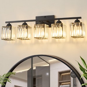 POWLIG 16.9" Modern Vanity Light - 3-Light Dimmable Bathroom Light with Square Crystal Shades - 1 of 4