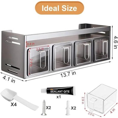 Aeelleea 2-Tier Kitchen Spice Rack Organizer with 4 Spoons, Wall Mount or Countertop Condiment Storage Rack, 4-Grid Design, Gray — фото 5