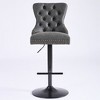 Set of two modern upholstered bar height swivel stools with tufted backs and studded accents, height adjustable - 2 of 4