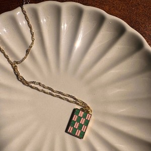Checkmate Enamel Pendant Necklace in Gold, Rose Gold, Silver - Honeycat - 1 of 4