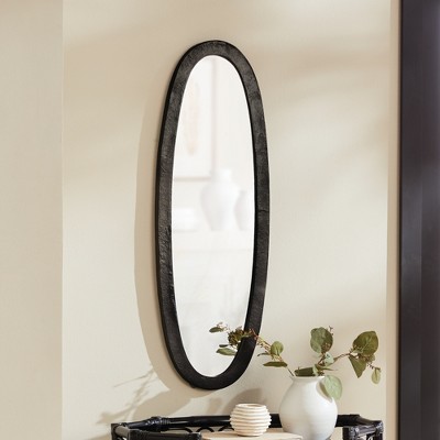 Tall Oval Black Wood Wall Mirror