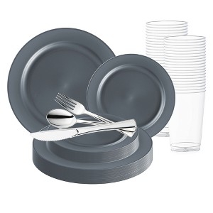 Smarty Had A Party Matte Charcoal Gray Round Plastic Wedding Set - 120 Sets - 1 of 4